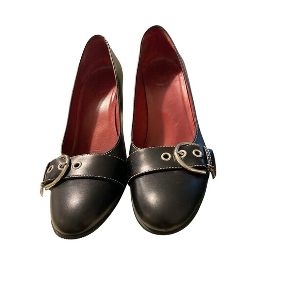 Coach Women’s Black Leather Heels Sz 8.5B Buckle Accent Round Toe Classic Pumps - Picture 7 of 14